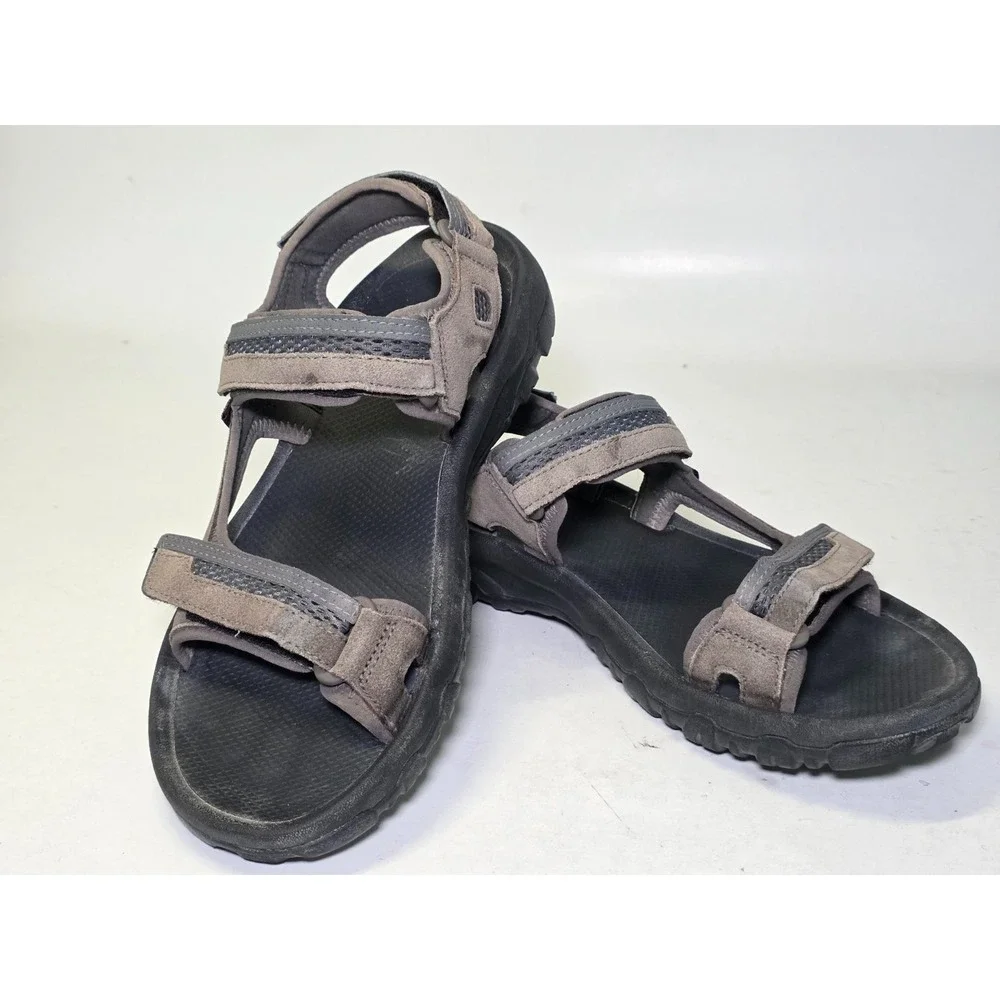 Teva Hudson‎ Men's Sandals Size 9 Gray Suede Fabric Hiking Outdoor Walking Shoes
